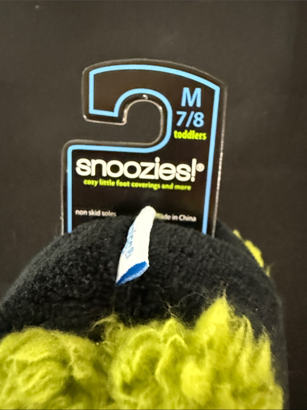 Snoozies! Toddler Black Slippers with Lime Green Faux-Fur Lining - Picture 2 of 5